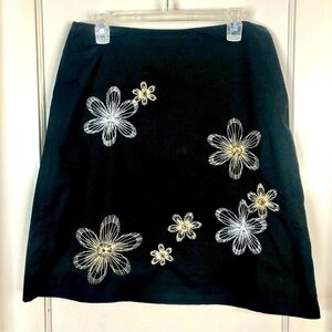 Rafaella skirt black with gold, silver embroidered floral A-Line size 12